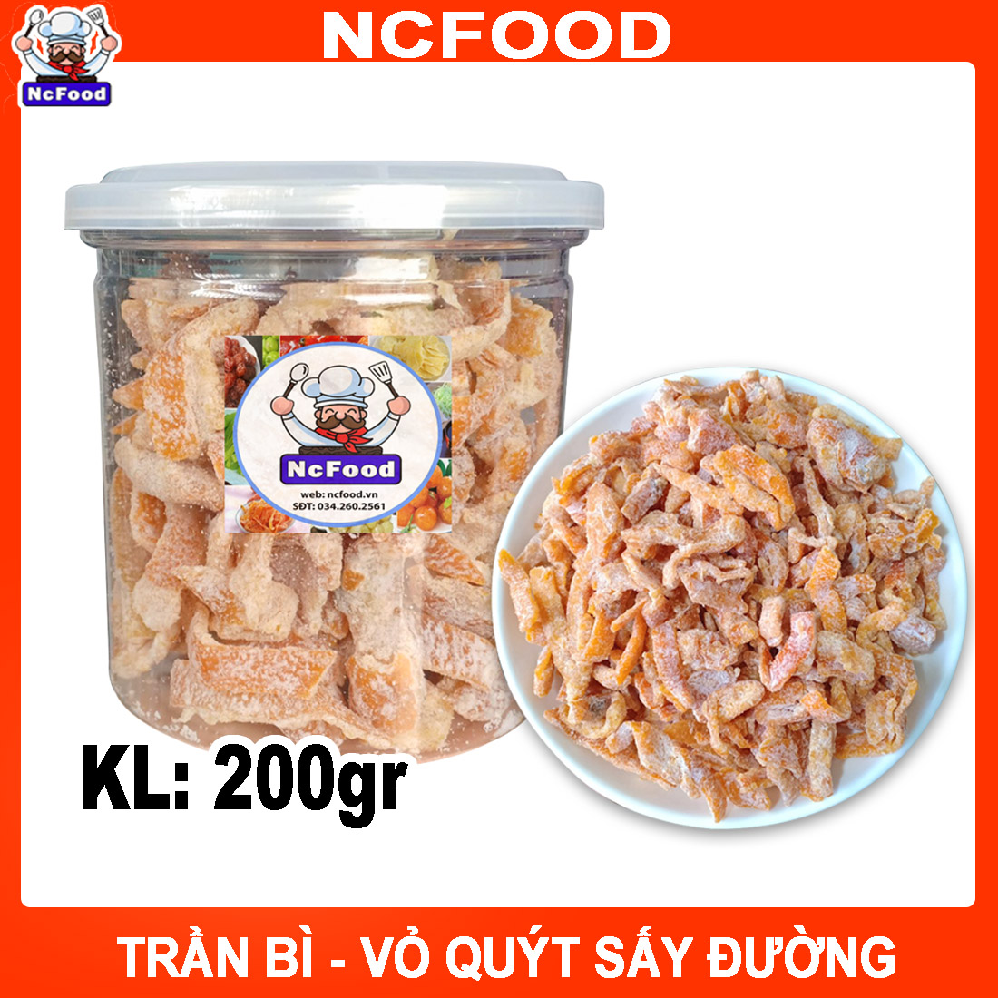 Hủ 200gr trần bì - vỏ quýt sấy đường