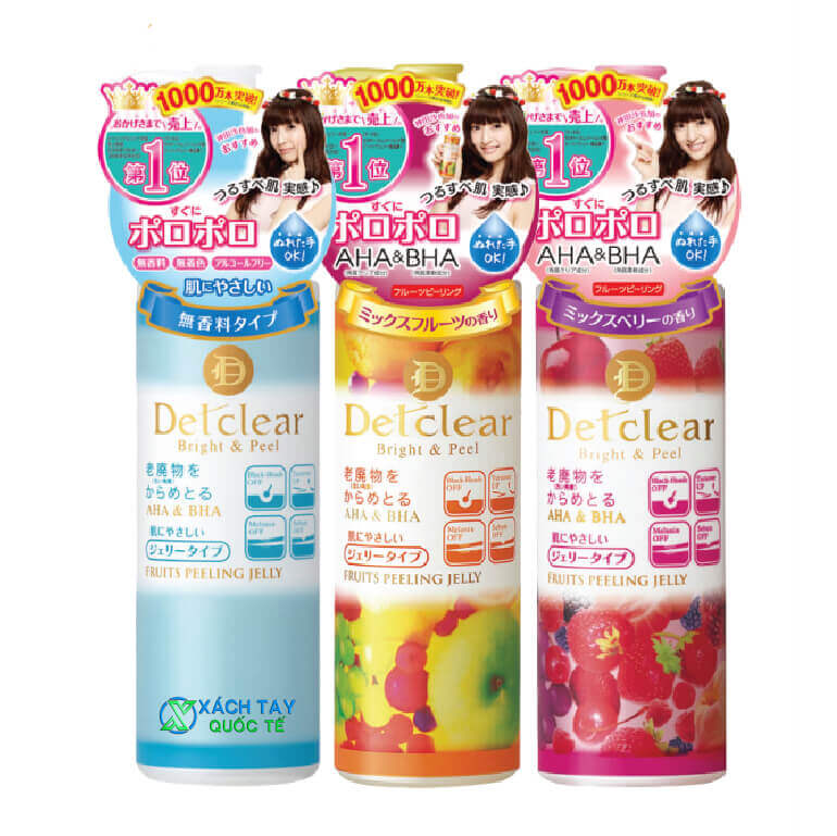 GEL TẦY DA CHẾT MEISHOKU DETCLEAR NHẬT BẢN DÙNG CHO DA NHẠY CẢM  180ml/chai, tẩy tê bào chết Detclear chai màu xanh, màu hồng, màu cam dùng cho da nhạy cảm, không màu, không mùi, không pareben
