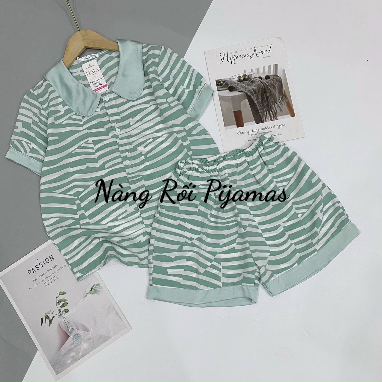 Bộ pijama cộc đùi lụa cổ tiểu thư bèo siêu xinh