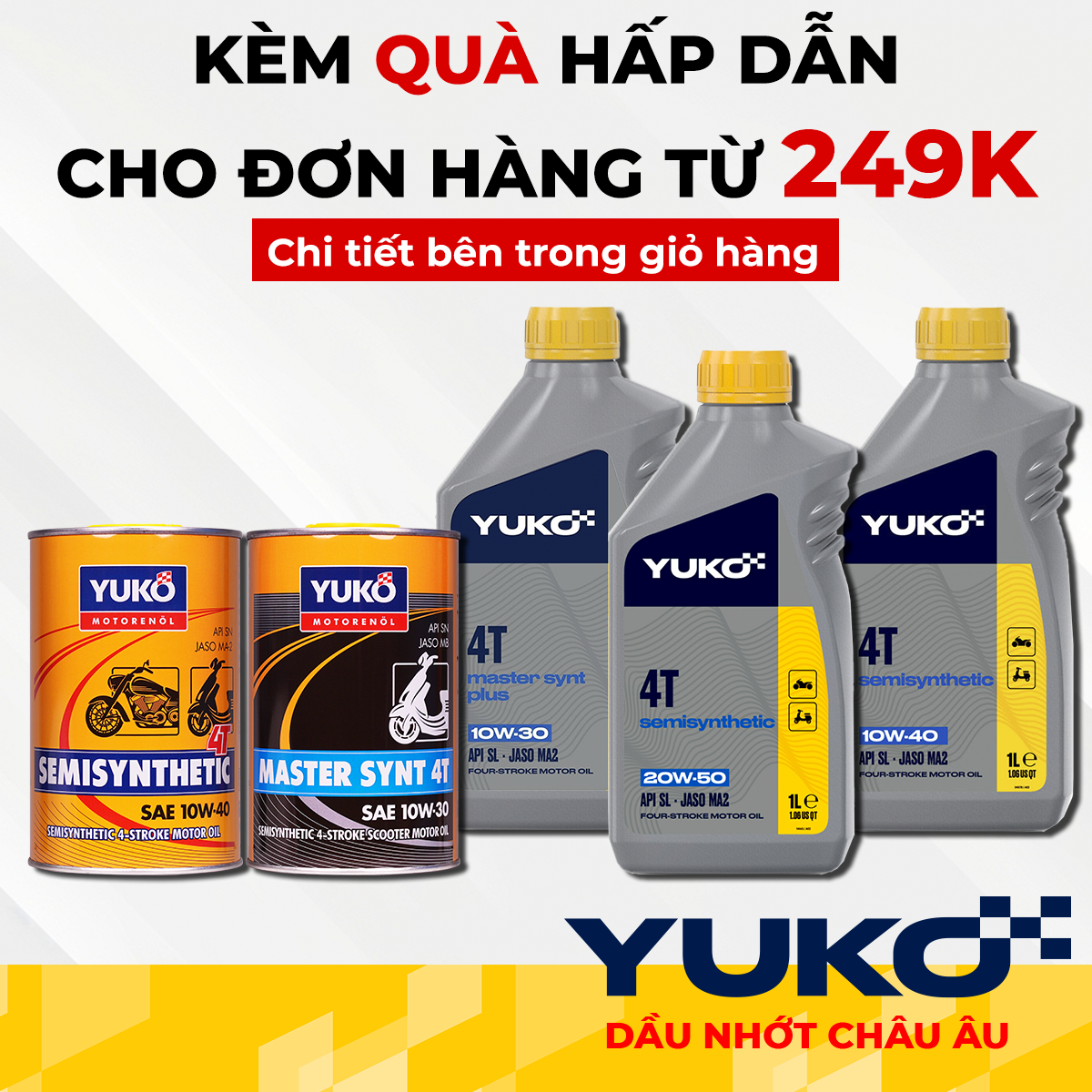 Dầu nhớt châu Âu Yuko 10W30/ YUKO 10W40 API SN - YUKO 20W50 - Dầu nhớt xe máy