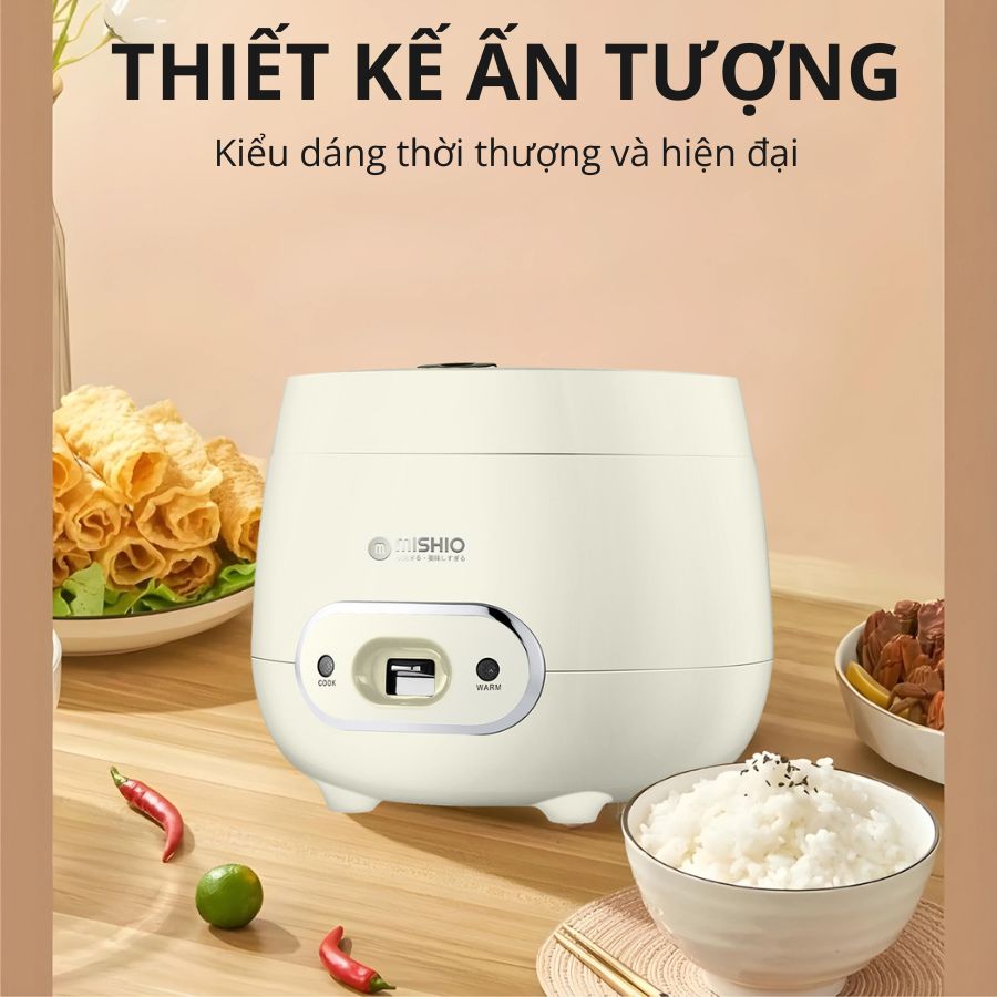 Nồi Cơm Điện Men Đá Mishio MK233 size 0.8L lòng nồi dày nặng nấu cơm ngon