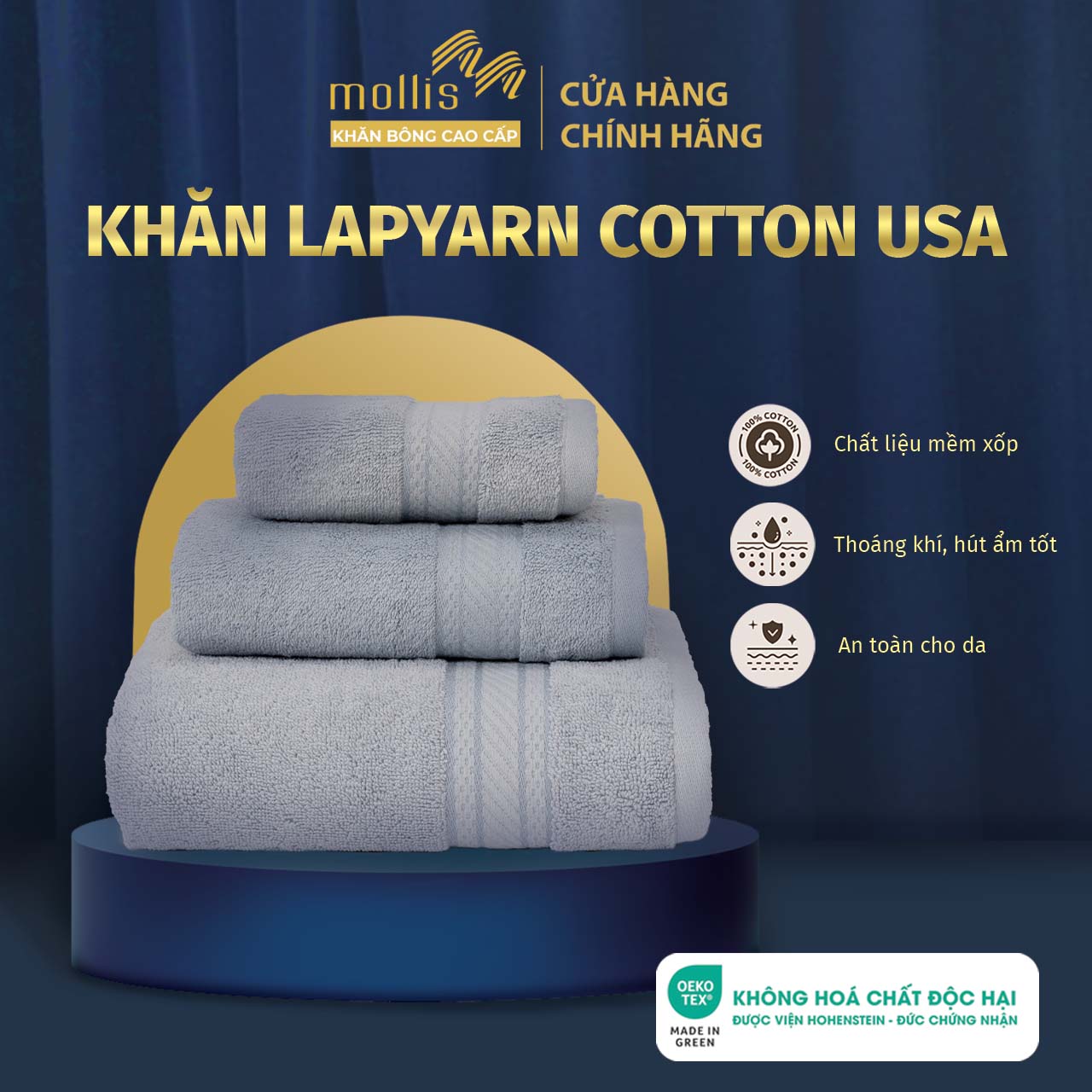  Khăn tắm khăn gội mặt khăn tay Mollis M8V cao cấp sợi Lapyarn công nghệ mới mềm xốp thoáng khí và siêu thấm hút đi du lịch spa khách sạn tập gym cho người lớn 