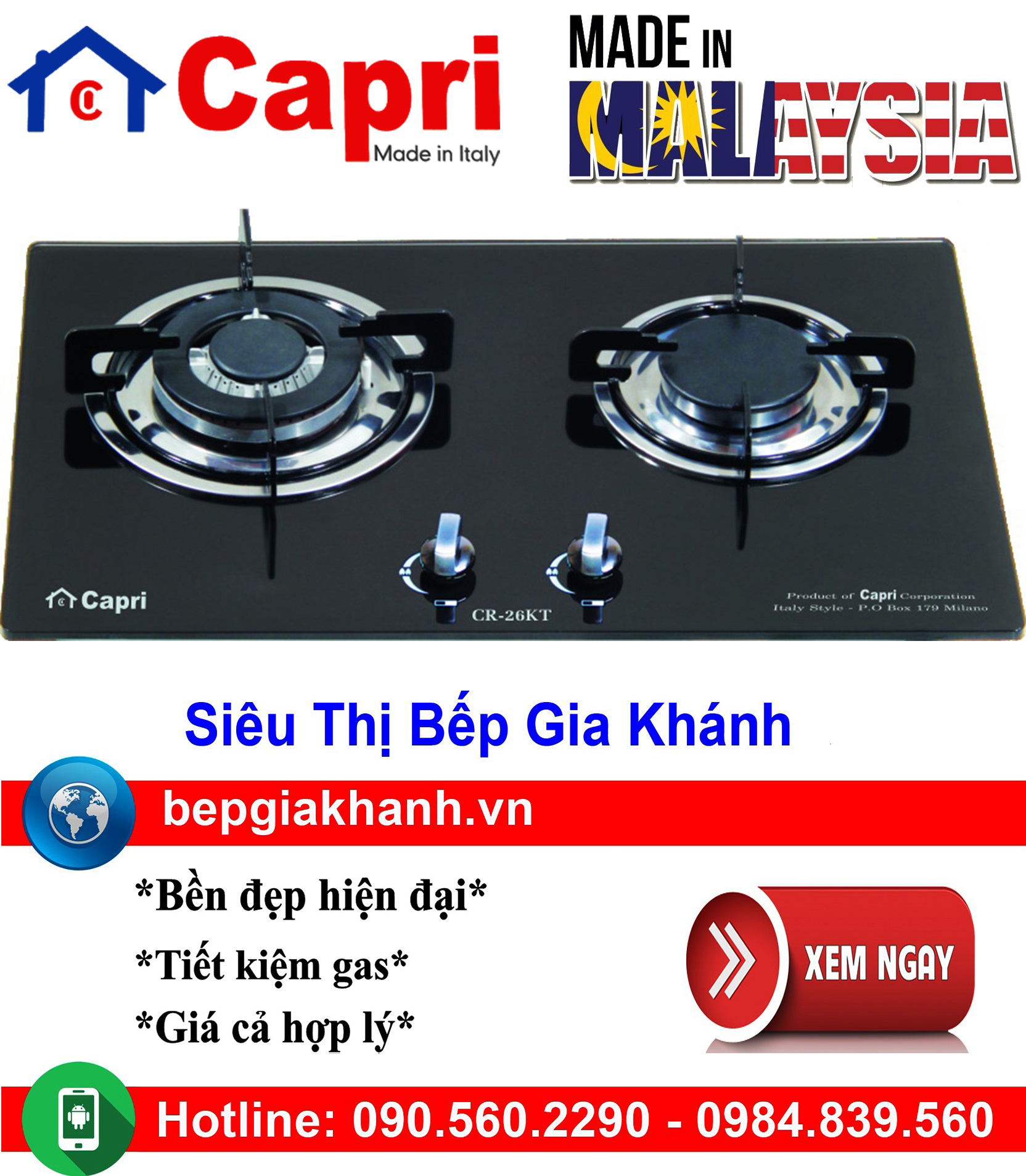 [HCM]Bếp gas âm Capri CR 26KT nhập khẩu Malaysia, bếp gas, bếp gas đôi, bếp gas đơn, bếp gas âm, bếp ga, bếp ga đôi, bếp ga đơn, bếp ga âm, bep ga, bep gas