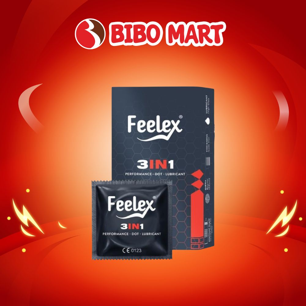 Bao Cao Su Feelex Invisible/2in1/3in1 Gân Gai/Siêu Mỏng Nhiều Gel Kéo Dài Hộp 10 Chiếc - Bibo Mart