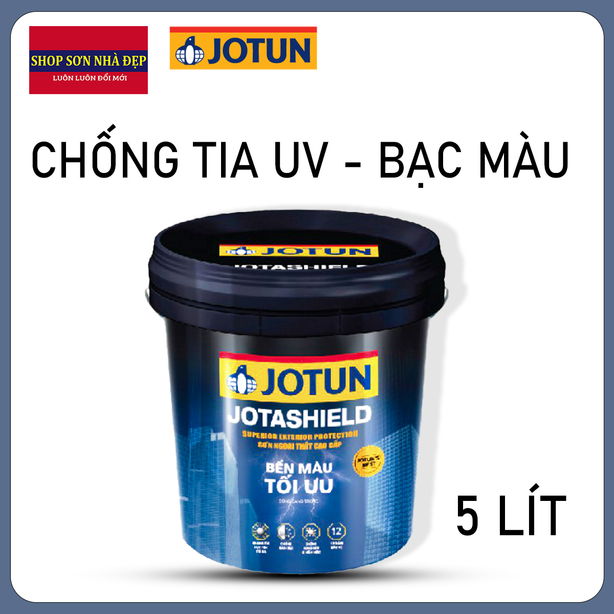 Sơn nước ngoại thất - Siêu cao cấp - Jotun Jotashield Bền màu tối ưu - Bề mặt bóng - 5L