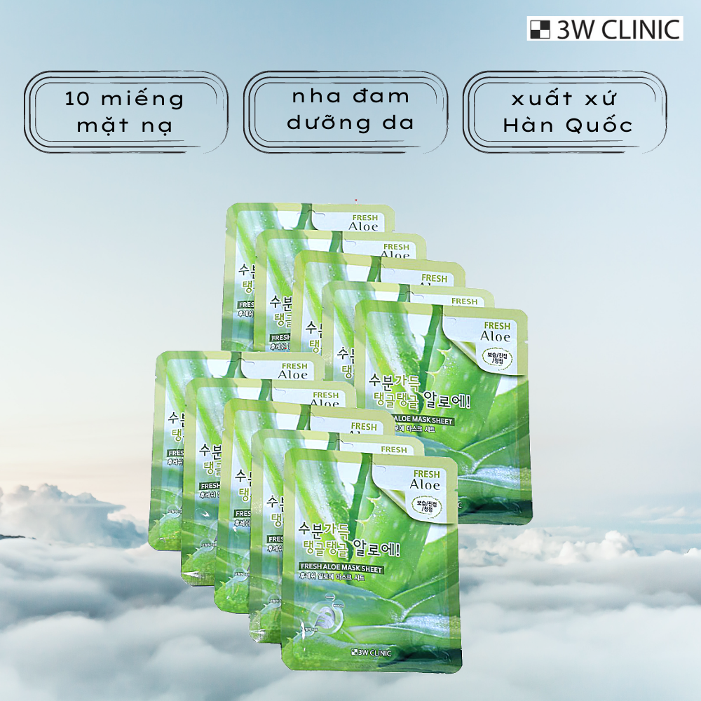 Bộ 10 Miếng Mặt Nạ Nha Đam 3W Clinic Fresh Aloe Mask Sheet 23ml X 10