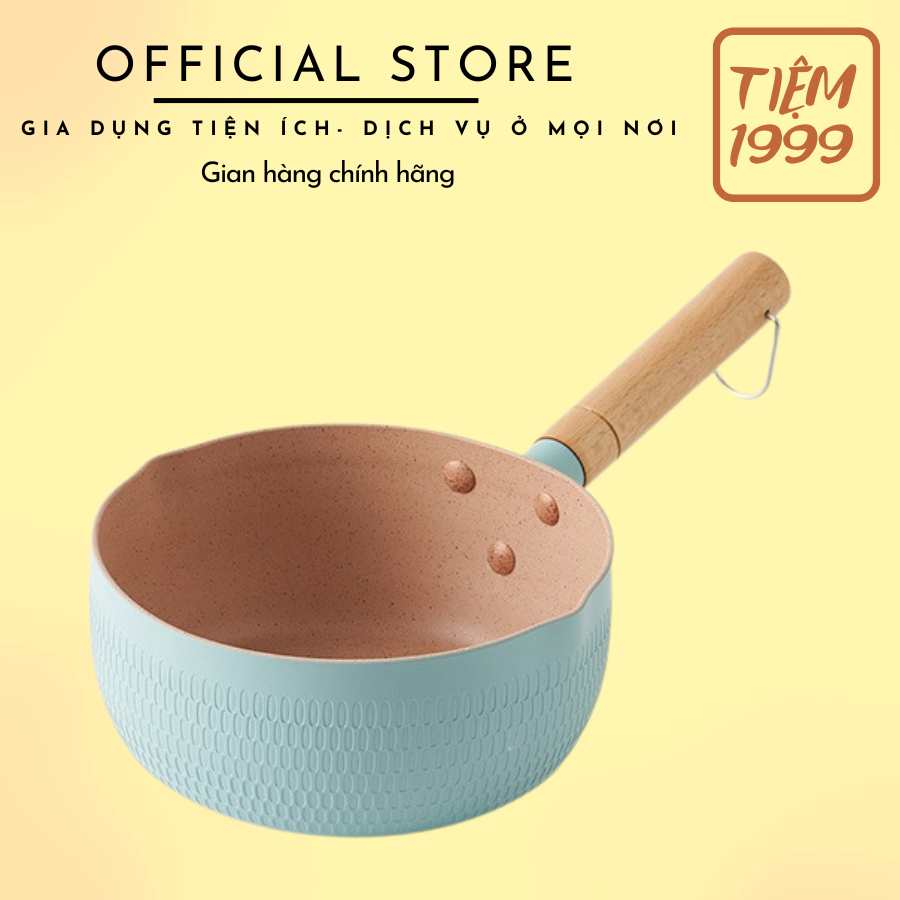 Chảo chống dính, chảo xào sâu lòng có tay cầm cán gỗ chống bỏng màu pastel lúa mạch