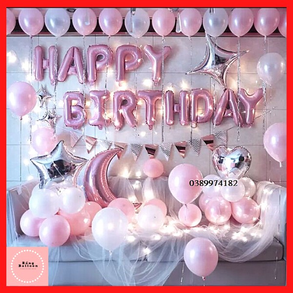 Set bóng bay trang trí sinh nhật màu hồng cho bé gái s24 Trang trí sinh nhật rẻ đẹp