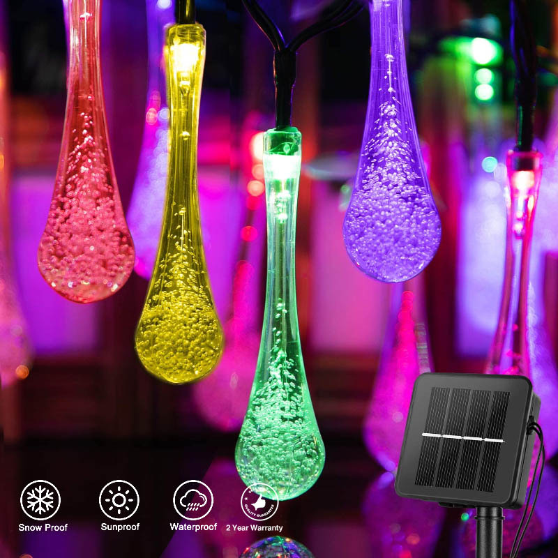 Dây đèn led trang trí hình giọt nước năng lượng mặt trời Bộ Đèn Led Trang Trí Hình Giọt Nước Pha Lê Trong Suốt 100 Bóng