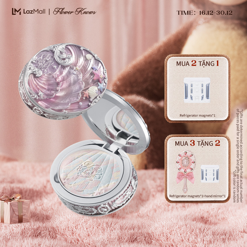  Flower Knows Shell's Jewel Collection Phấn phủ định hình Lớp nền tự nhiên trong suốt Không bị xỉn màu Da khô & da hỗn hợp dầu 