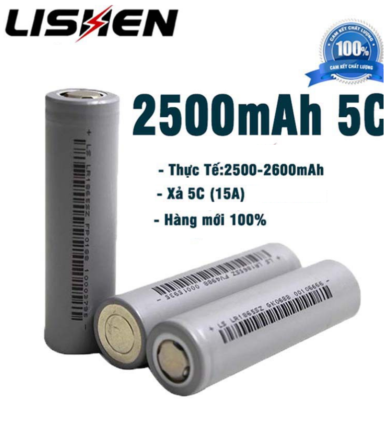 Cell pin 18650 lishen xám 2500MAH pin lithium xả 5C 15A dung lượng thực