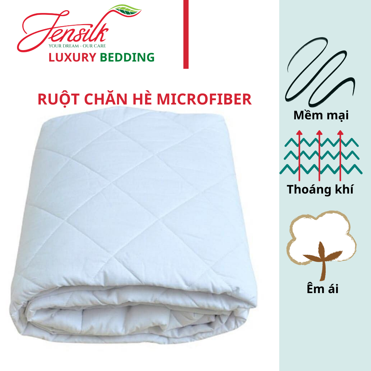 Ruột chăn hè Microfiber, Gòn lông vũ bông tấm cao cấp cho gia đình và khách sạn - Hàng loại 1