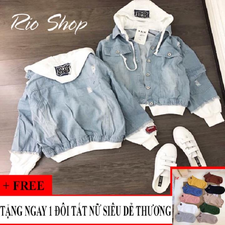 Áo Khoác Bò Có Mũ + Tặng 1 Đôi Vớ Nữ Siêu Dễ Thương