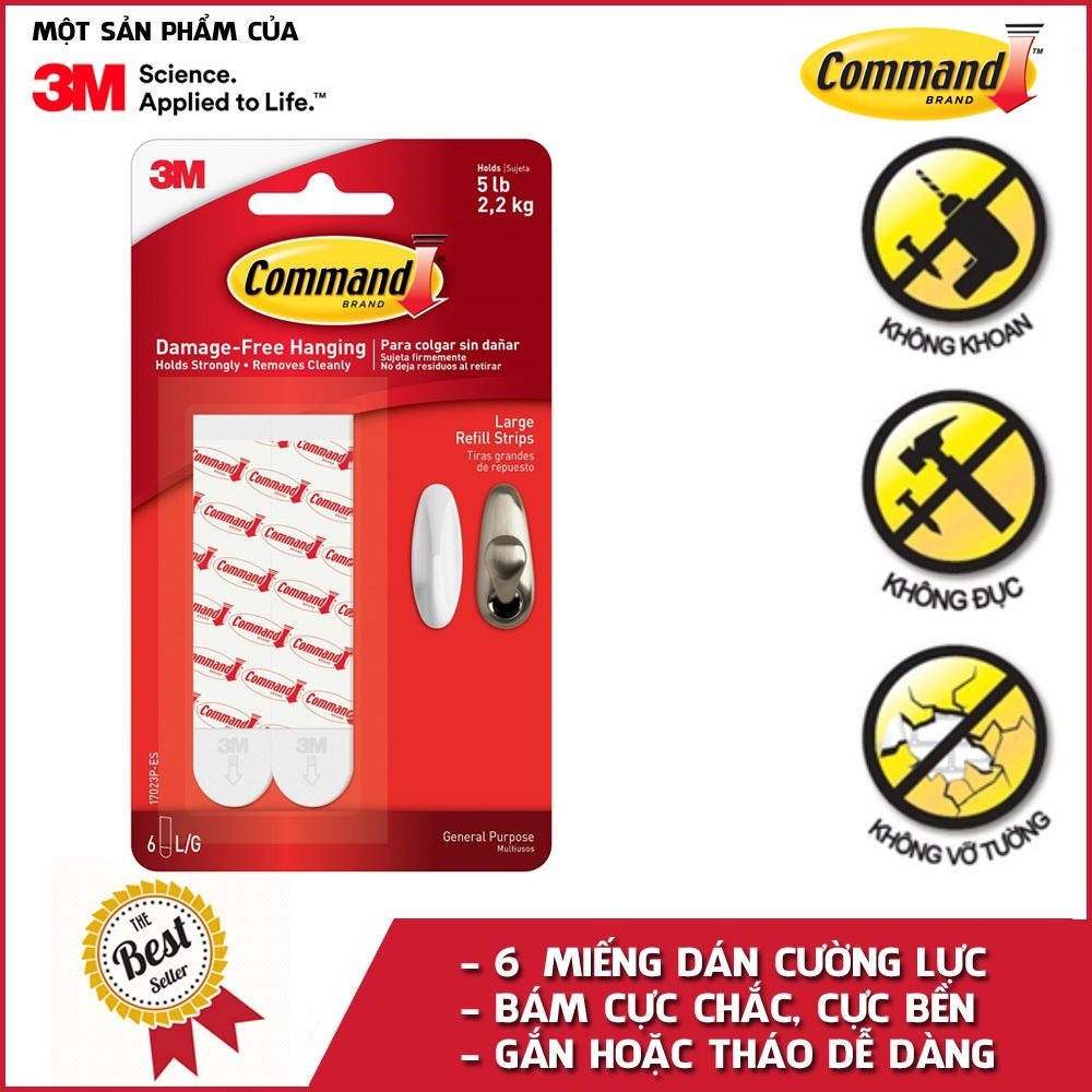 Keo dán thay thế 3m command 17023 2kg - siêu dính, bền chắc, dễ dàng tháo gỡ - hàng chính hãng