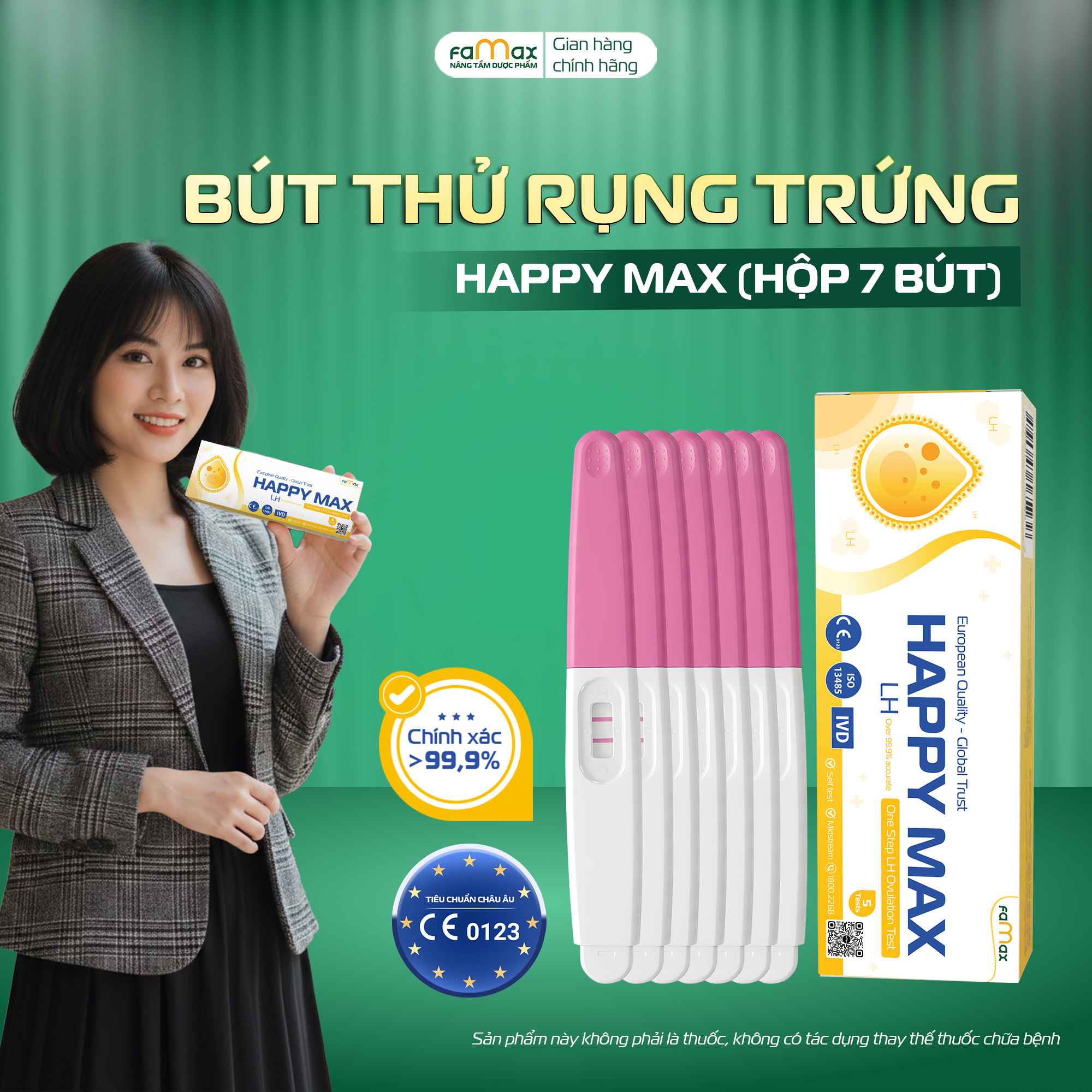 Bút thử rụng trứng Happy Max (hộp 7 bút) có che tên bảo mật - Sản phẩm của Dược Famax