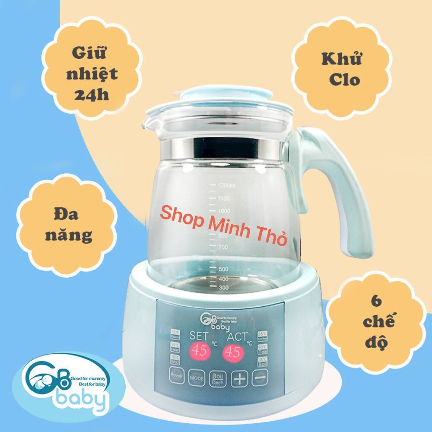 Bình đun nước pha sữa GB BABY, máy đun nước pha sữa đa năng duy trì nhiệt độ lên tới 24h, có chức năng khử CLO