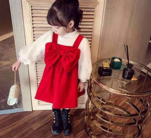 Đầm Váy Tết cho bé Gái - Váy nhung nơ kèm áo cho bé gái 8-17kg VT06