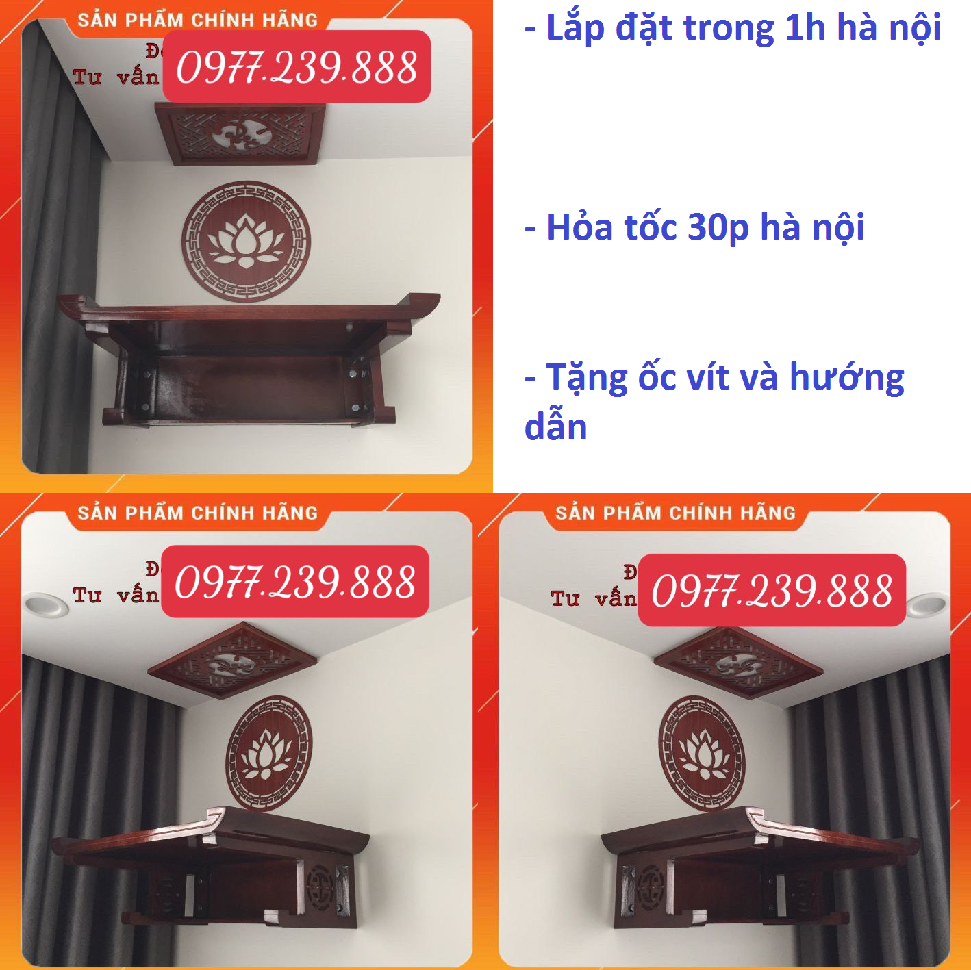 Bàn thờ gỗ sồi nga 61cm kèm chắn khói
