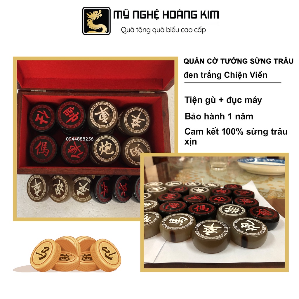 [FREESHIP] Quân Cờ Tướng Sừng Trâu Đen Trắng Đục Máy + Hộp Gỗ HK04 Chất Liệu Một Bên Sừng Đen Và 1 Bên Sừng Trắng, Màu Sắc Và Vân Đẹp Tự Nhiên - Mỹ Nghệ Hoàng Kim