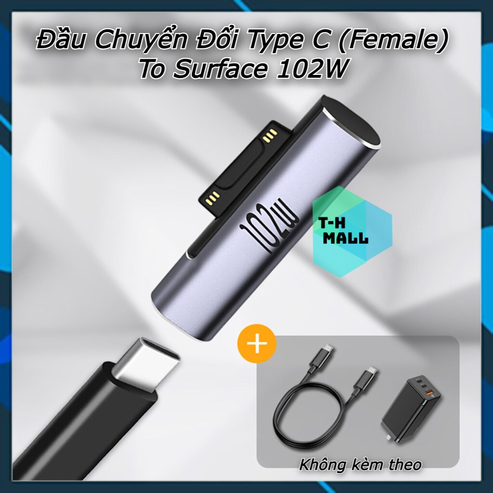Đầu chuyển đổi sạc nhanh type c pd 102w sang microsoft surface pro 3 4 5 6 7 8 go book 1 2 3