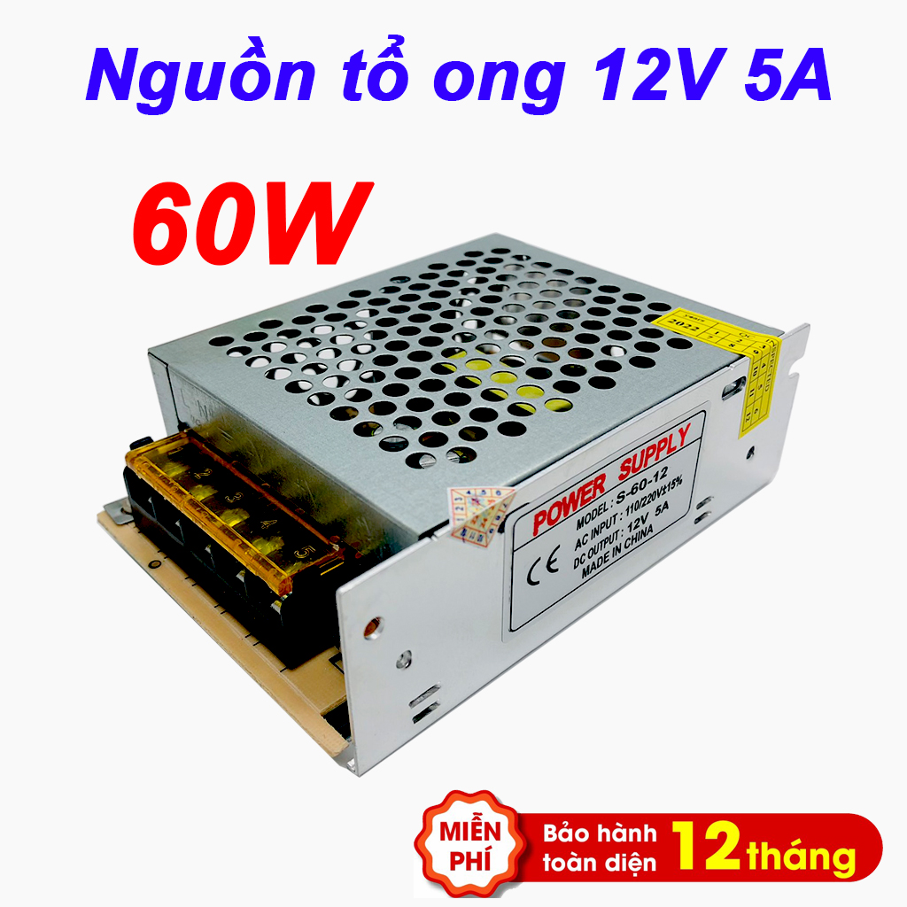 Nguồn tổ ong 12V 5A chuyên dùng cho camera, đèn led, motor mini...
