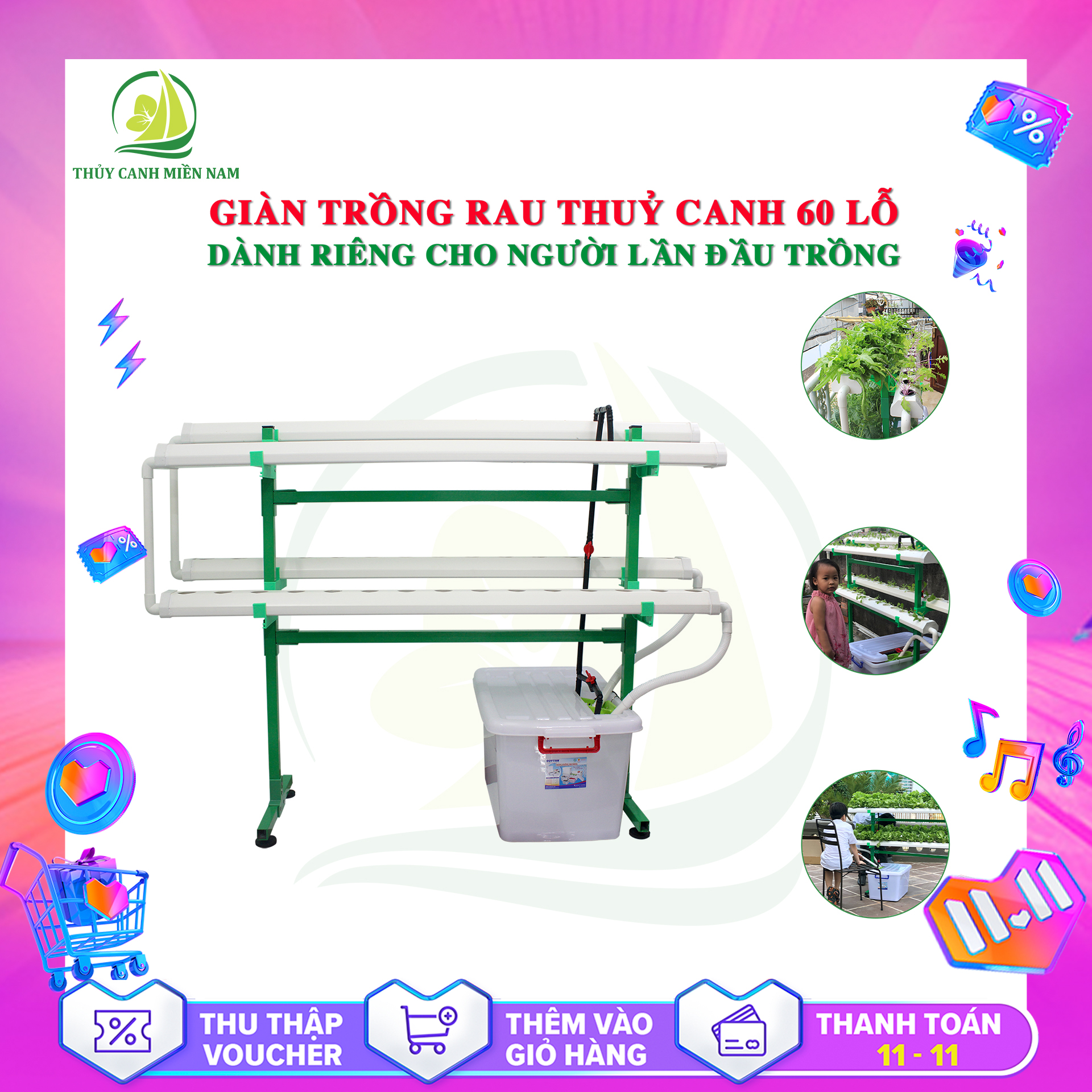 Giàn thuỷ canh thông minh cho người mới bắt đầu | 60 lỗ | Module hoá, gọn nhẹ, dễ lắp ráp