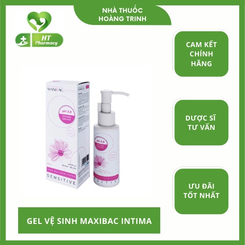 Dung dịch vệ sinh phụ nữ Maxibac Intima pH 3.8 chai 100ml, làm sạch ngừa viêm nhiễm nấm ngứa, lộ tuyến, khử mùi