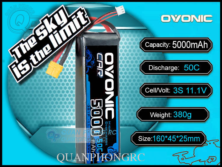 Ovonic CAR Xanh Dương 5000mAh 3S 50C 11.1V LiPo Battery XT60 Plug
