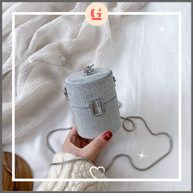 Túi mini dáng tròn siêu xinh, dây xích khoa gài đeo chéo thời trang GL40