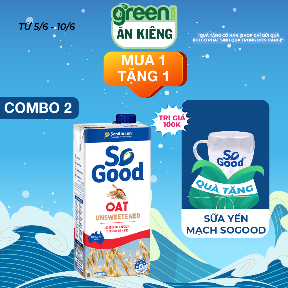 Hộp sữa hạt yến mạch So Good Úc Hộp 1L không đường, làm từ yến mạch giàu vitamin và canxi calo thấp, phù hợp mẹ bầu và người ăn kiêng
