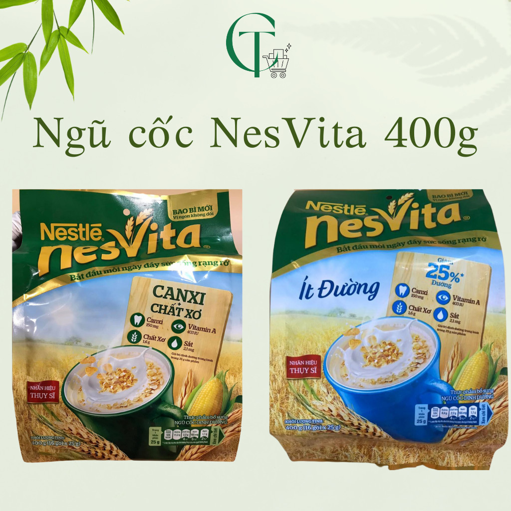 Ngũ cốc dinh dưỡng Nestle Nesvita có/ ít đường , được điều chế từ ngũ cốc nguyên cám, cân đối dinh dưỡng