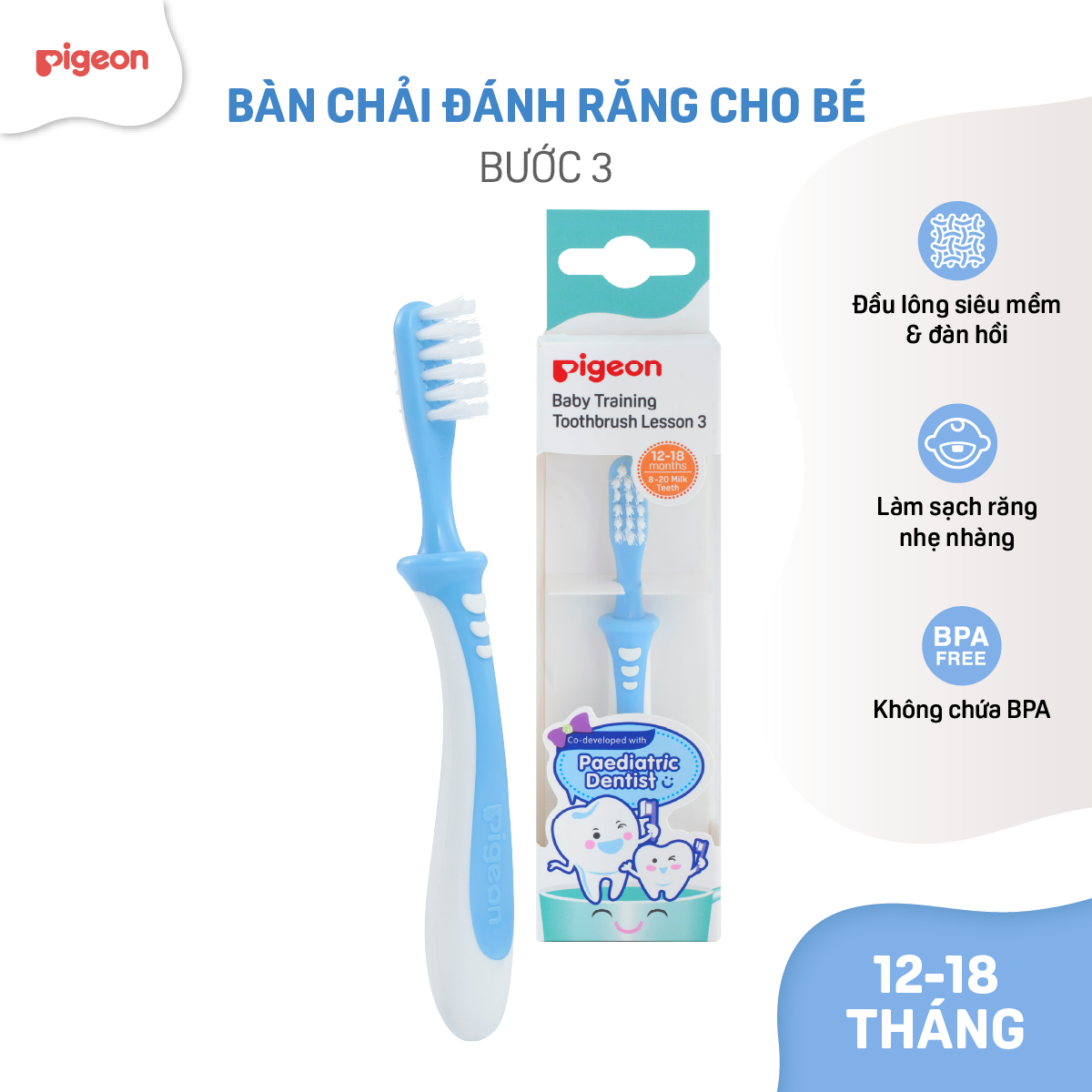 Bàn Chải Đánh Răng Cho Bé Pigeon Bước 3 Xanh Dương 2021