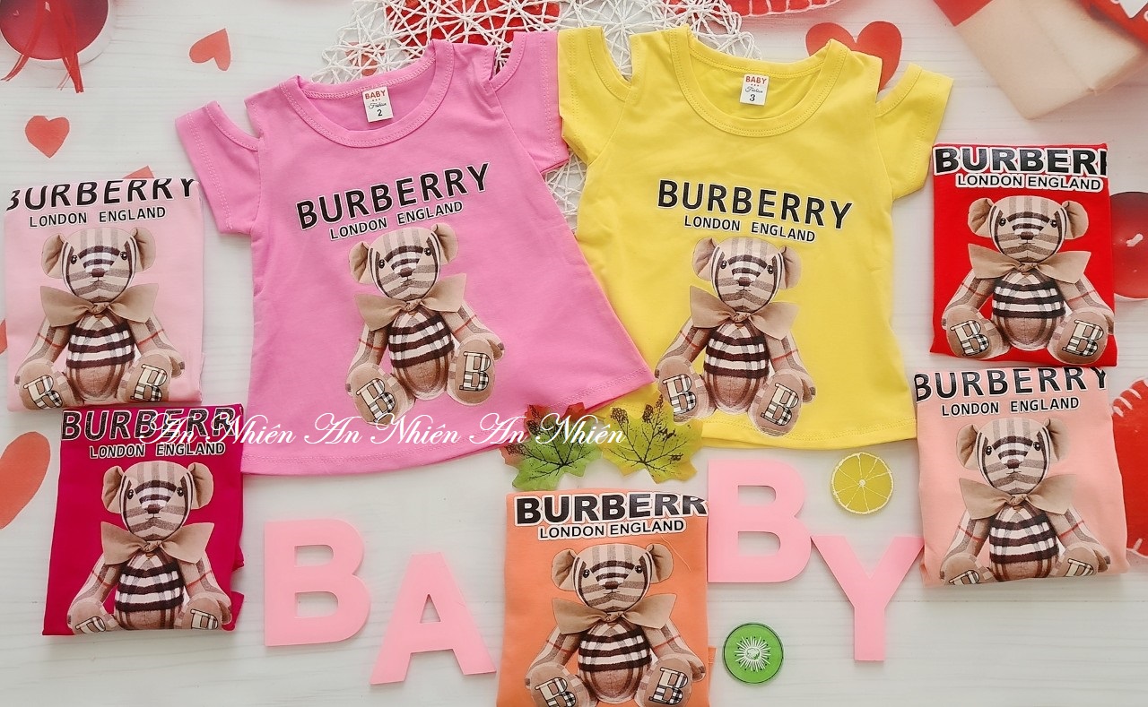 [Đẹp xuất sắc] Áo thun cotton xẻ vai in họa tiết chú gấu xinh xắn cho bé gái từ 3-13kg