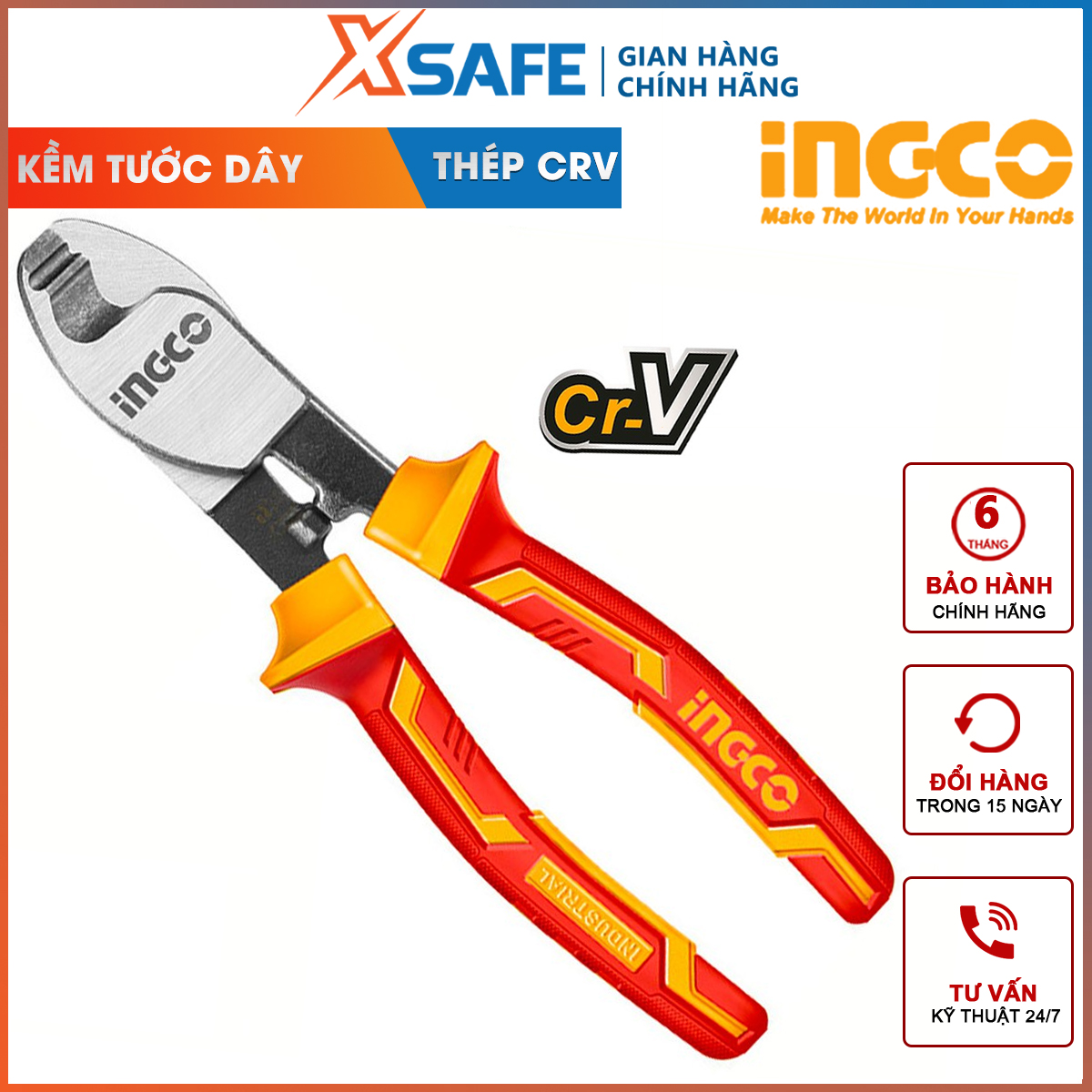 Kềm cắt cách điện INGCO HICCB28160 | kìm cách điện 1000v chiều dài kìm 6 (160mm) kiềm cắt, kẹp, tuốt các loại dây cáp, dây điện, dây kim loại