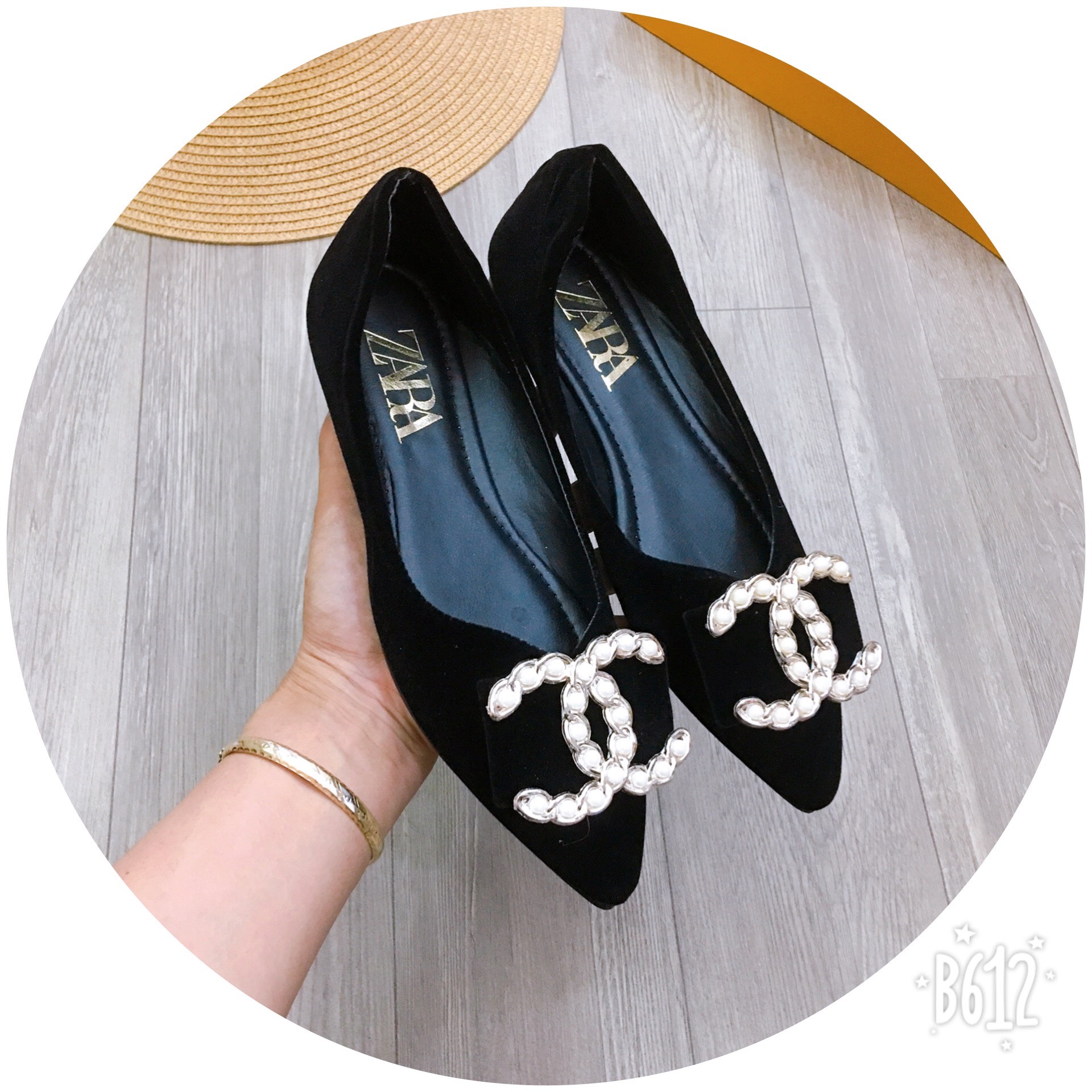 Giày hài bệt búp bê phối khóa x chất nhung mềm êm chân