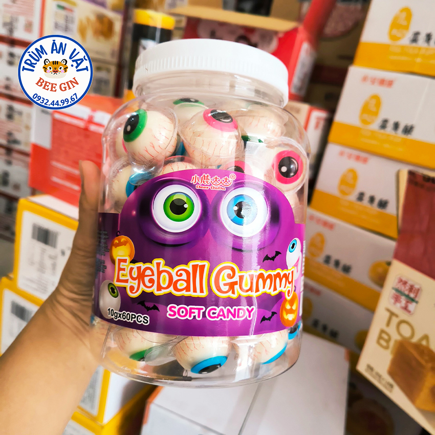 Hộp 60 Viên Kẹo Dẻo Có Nhân Hình Con Mắt Squid Game, Dưa Hấu, Gấu Trúc K59 - Ăn Vặt BeeGin