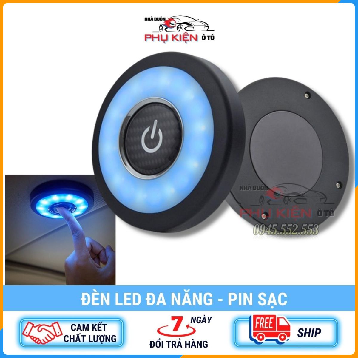 Đèn led đa năng gắn trần nhà phòng khách, bếp, ô tô, gia đình - Biến đổi 3 màu: Xanh, trắng, vàng
