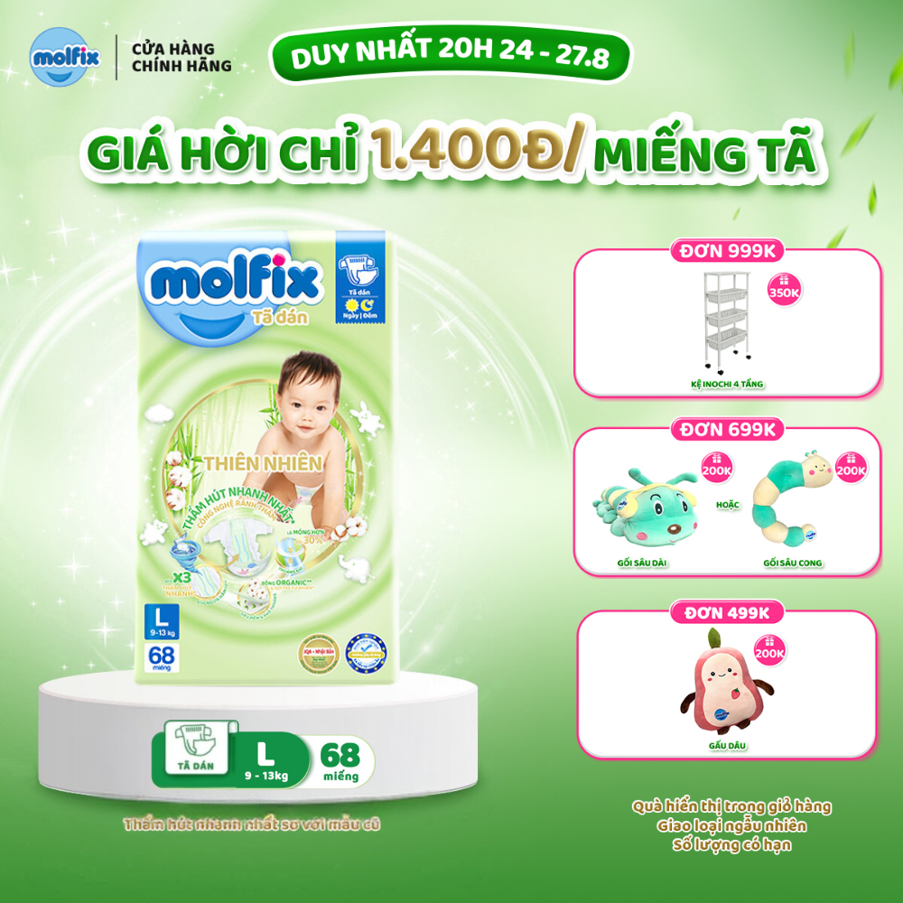 Tã/bỉm dán Molfix Thiên nhiên Super Jumbo L - Gói 68 miếng