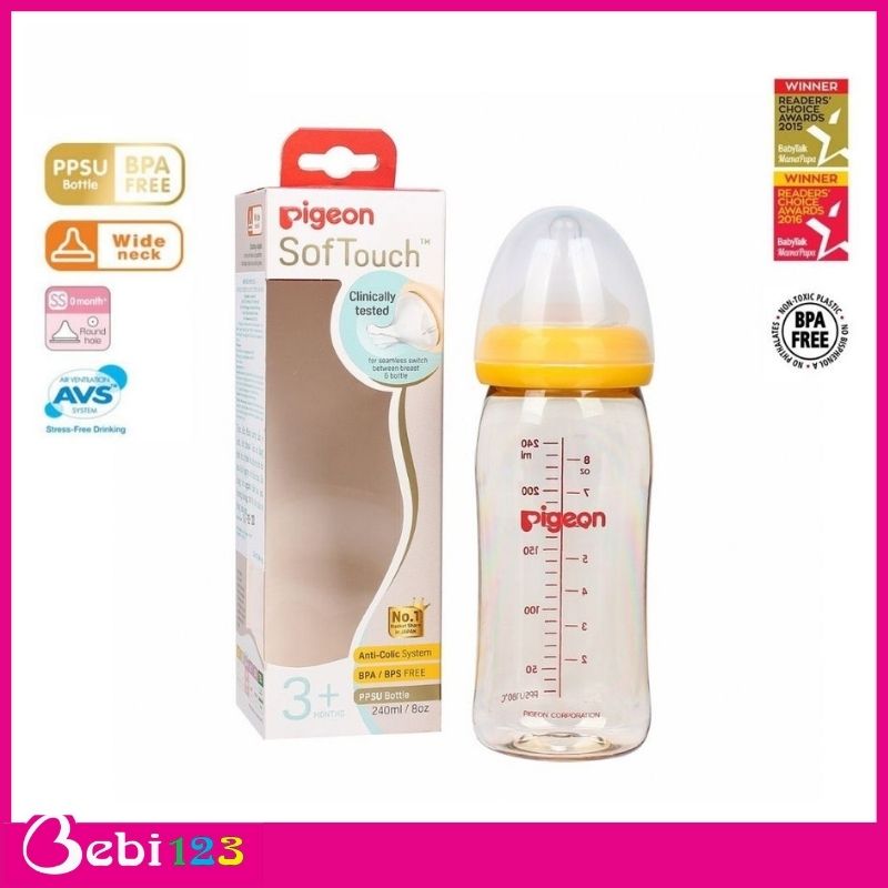Bình sữa pigeon softouch ppsu bao bì mới 160ml & 240ml cho bé yêu