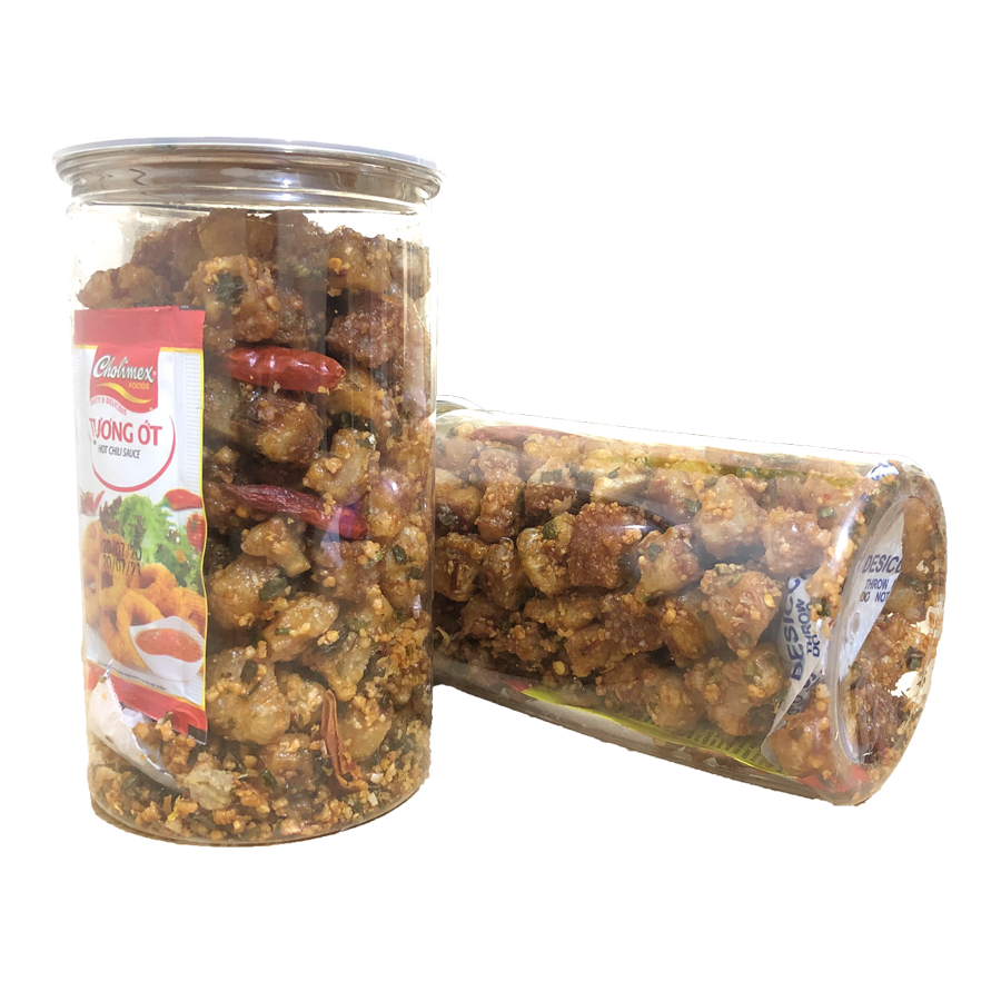 Tóp mỡ ba rọi mắm tỏi giòn ngon tặng kèm tương ớt chuẩn ăn vặt hũ 300g SuTo Shop