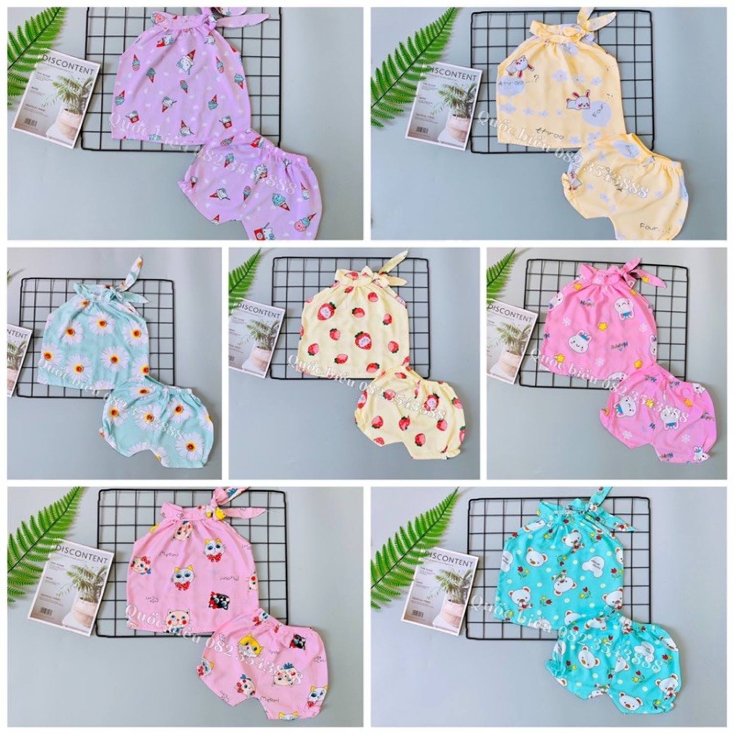 Bộ cộc yếm bé gái siêu cu kute chất vải lanh loại1