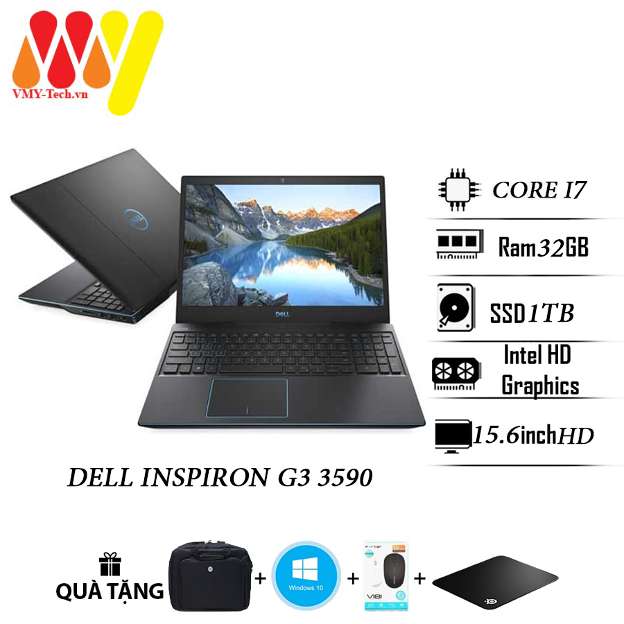 Laptop DELL INSPIRON G3 3590, laptop gaming mẫu cao cấp, Core i7, Ram 32gb, ổ cứng SSD 1TB, màn FullHD, cạc rời GTX 1650, cân mọi tựa game nặng