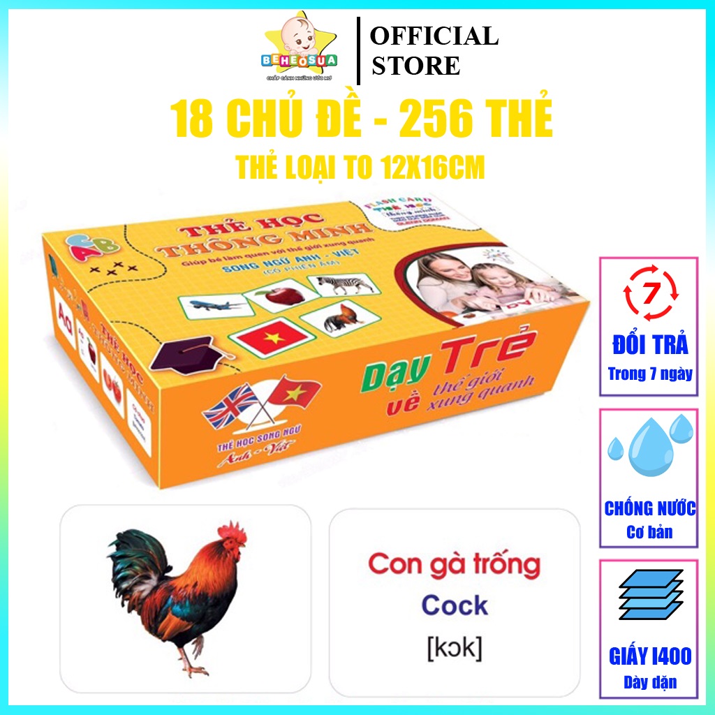 Thẻ học thông minh cho bé size to 18 chủ đề - Bộ thẻ học thông minh cho bé chuẩn phương pháp Glenn Doman