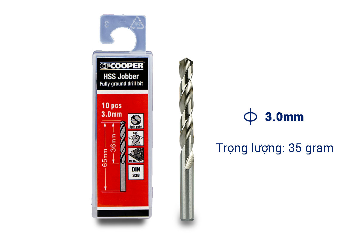 Mũi khoan sắt hss cf cooper 3.0 mm mh030 - hộp 10mũi