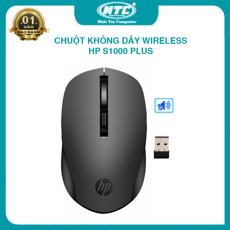 Chuột không dây wireless HP S1000 Plus silent click không âm thanh - con lăn hợp kim cực đẹp (Đen) Hãng Phân Phối Chính Thức - Nhất Tín Computer