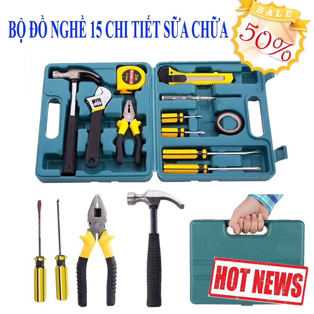 [HCM][LOẠI TỐT] Bộ dụng cụ sửa chữa đa năng 15 chi tiết bộ dụng cụ sửa chữa ô tô xe máy bộ dụng cụ đa năng BH 1 đổi 1
