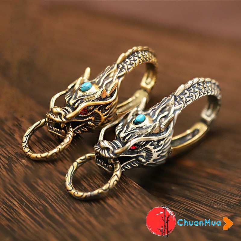 [Exquisite] high-grade zodiac animal seal bronze dragon Keychain (Feng Shui handmade DIY mechanical seal toy cute life key decorative anniversary gift .. Chuanbuyer anime 3D key chain Soto