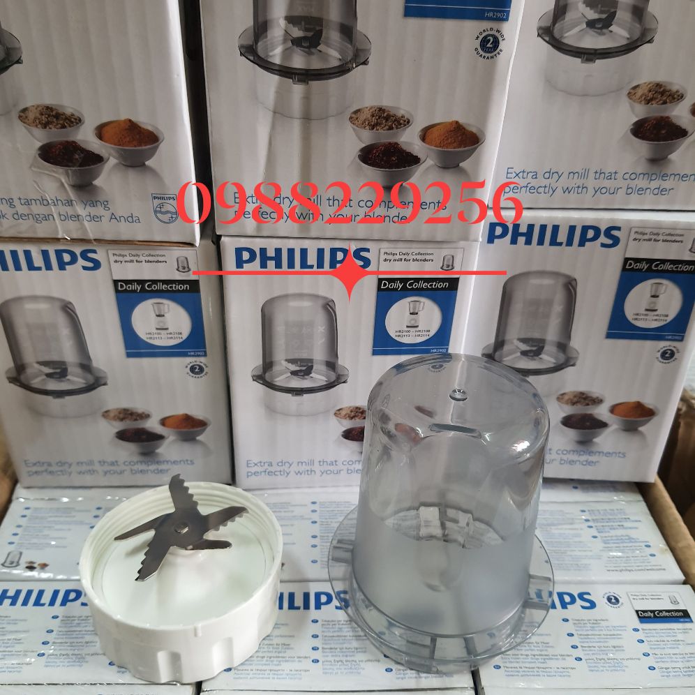Phụ kiện máy xay - Dao 5 lưỡi và cối xay khô Philip HR2108 HR2104 HR2102