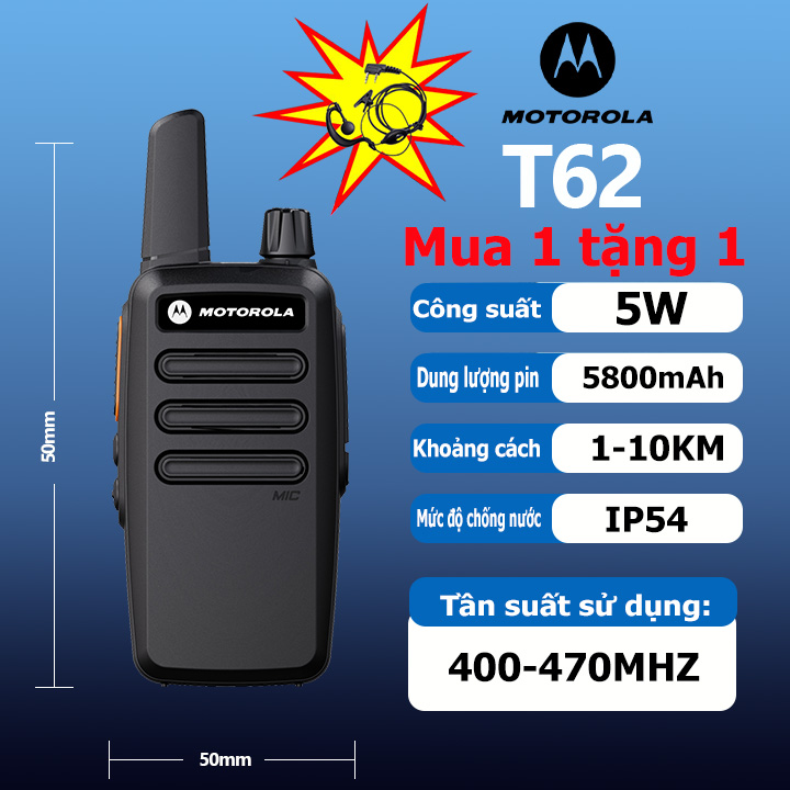 Bộ đàm Motorola T62 Nhiều bộ Bộ đàm UHF(400-470MHz) 10W Mini Walkie Talkie 16 Channel 9800Mah Khoảng cách giao tiếp 10KM