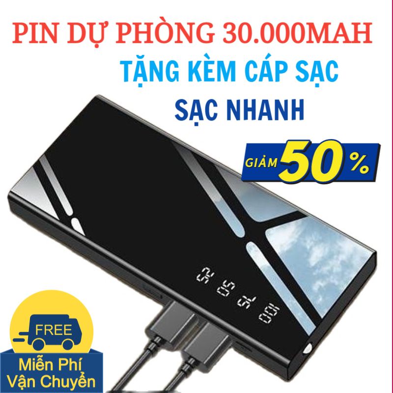 [HCM][SẠC 1 LẦN DÙNG CẢ TUẦN] PIN SẠC DỰ PHÒNG THIẾT KẾ MẶT GƯƠNG CAO CẤP HIỂN THỊ PHẦN TRĂM PIN - PIN DỰ PHÒNG 2 CỔNG SẠC HỖ TRỢ SẠC NHIỀU THIẾT BỊ CÙNG LÚC - PIN DỰ PHÒNG DUNG LƯỢNG KHỦNG 30.000MAH